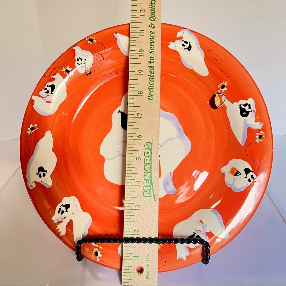 Vintage Round Glass Orange Halloween Ghost Decorative Plate by The White Barn.